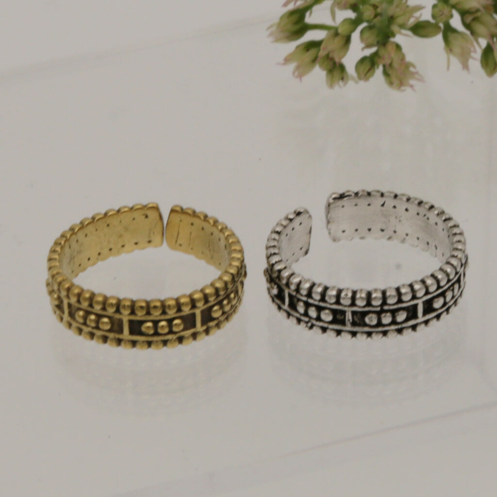 zehenring, stapelring, anpassbar messing, silber, gold