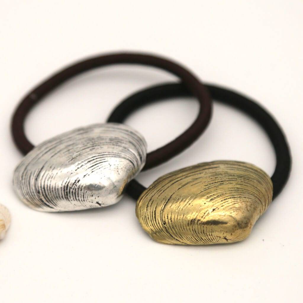haargummi muschel metall silber gold