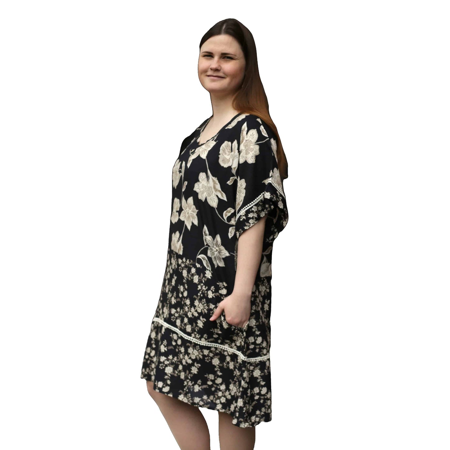 Damen Kleid mit Blumenmuster schwarz