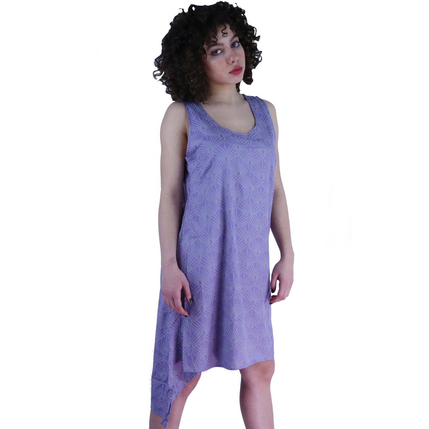 damen kleid lila gepunktet