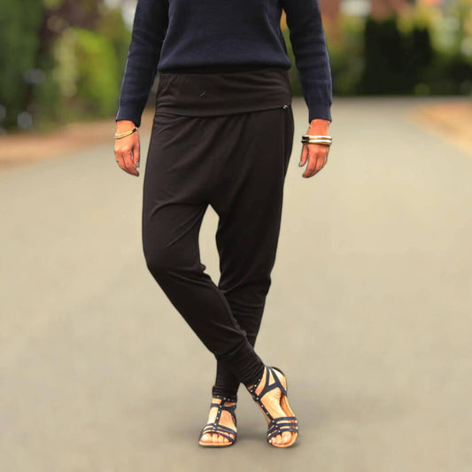 schwarze pumphose elastisch jersey haremshose