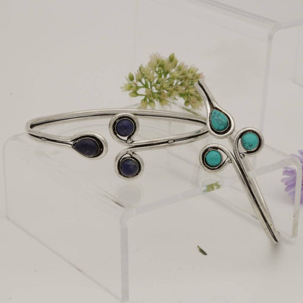 Armreif mit blauen Edelsteinen, Silber, Boho Hippie Modeschmuck