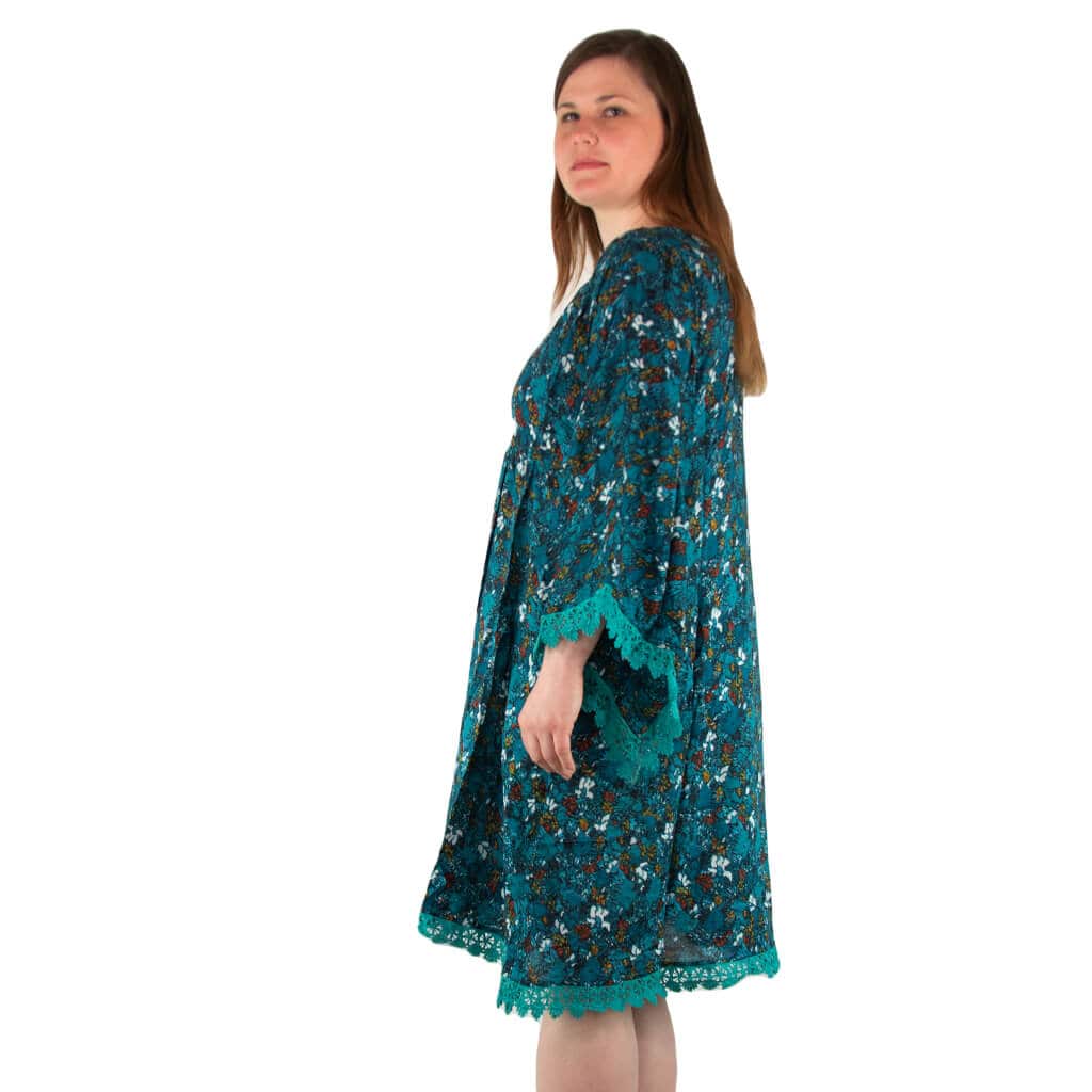 boho kleid mit spitze blau grün kaftan hippie mode