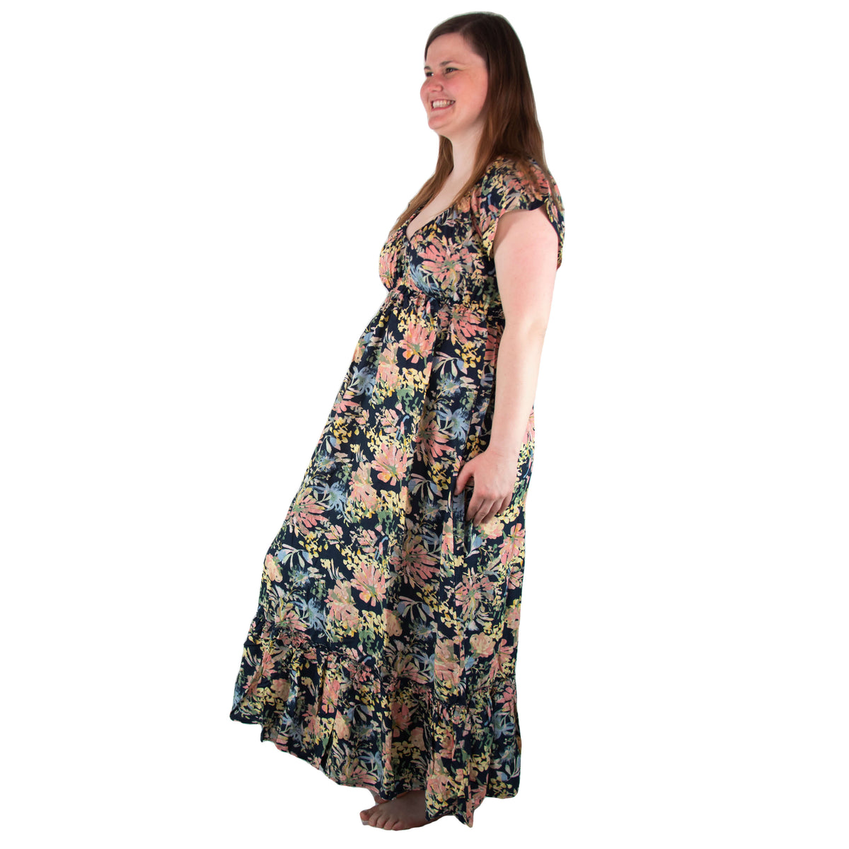 Langes Kleid Damen Maxikleid mit Blumen